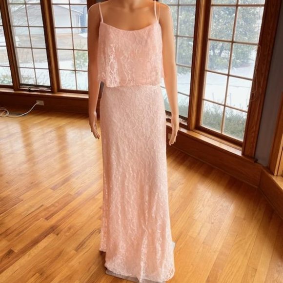*Allure Blush Pink Beaded Lace 2 pc Spaghetti Strap Gown Wedding Dress Size 12 - Picture 1 of 14